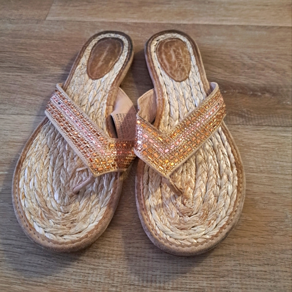 Vintage Palms Woven Metallic Design Flip-Flop Sandals Women's Size 11